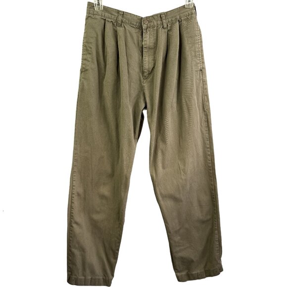 CHAPS RALPH LAUREN Pleated Front Olive Green Chino Pants 100% Cotton Men's 33x34 - Picture 1 of 12